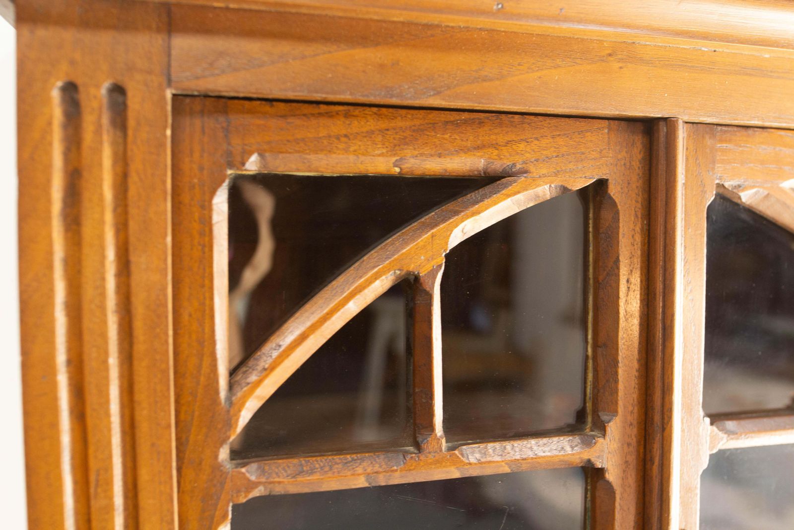 French Little Armoire Two Doors Oak & Glass Wall Cabinet, Circa 1920 photo vintage
