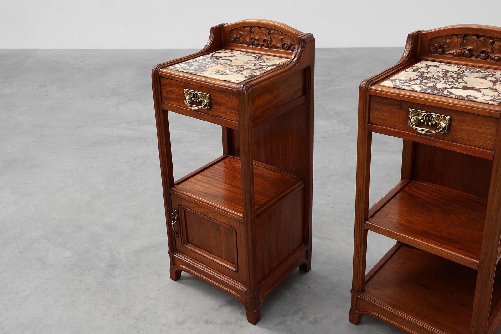 photo furniture Art Nouveau Nightstands With Marble Top Attributed To Paul Alexandre Dumas, France, 1910s, Set Of 2