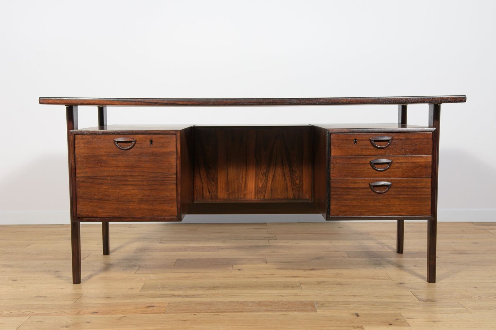 Mid Century Freestanding Rosewood Desk By Kai Kristiansen For Feldballes Møbelfabrik, 1960s photo for sale