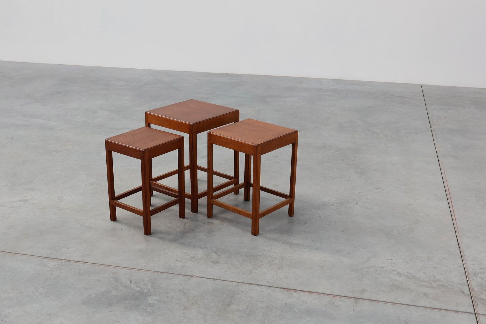 photo furniture Art Deco Oak Stacking Tables, France, 1920s, Set Of 3