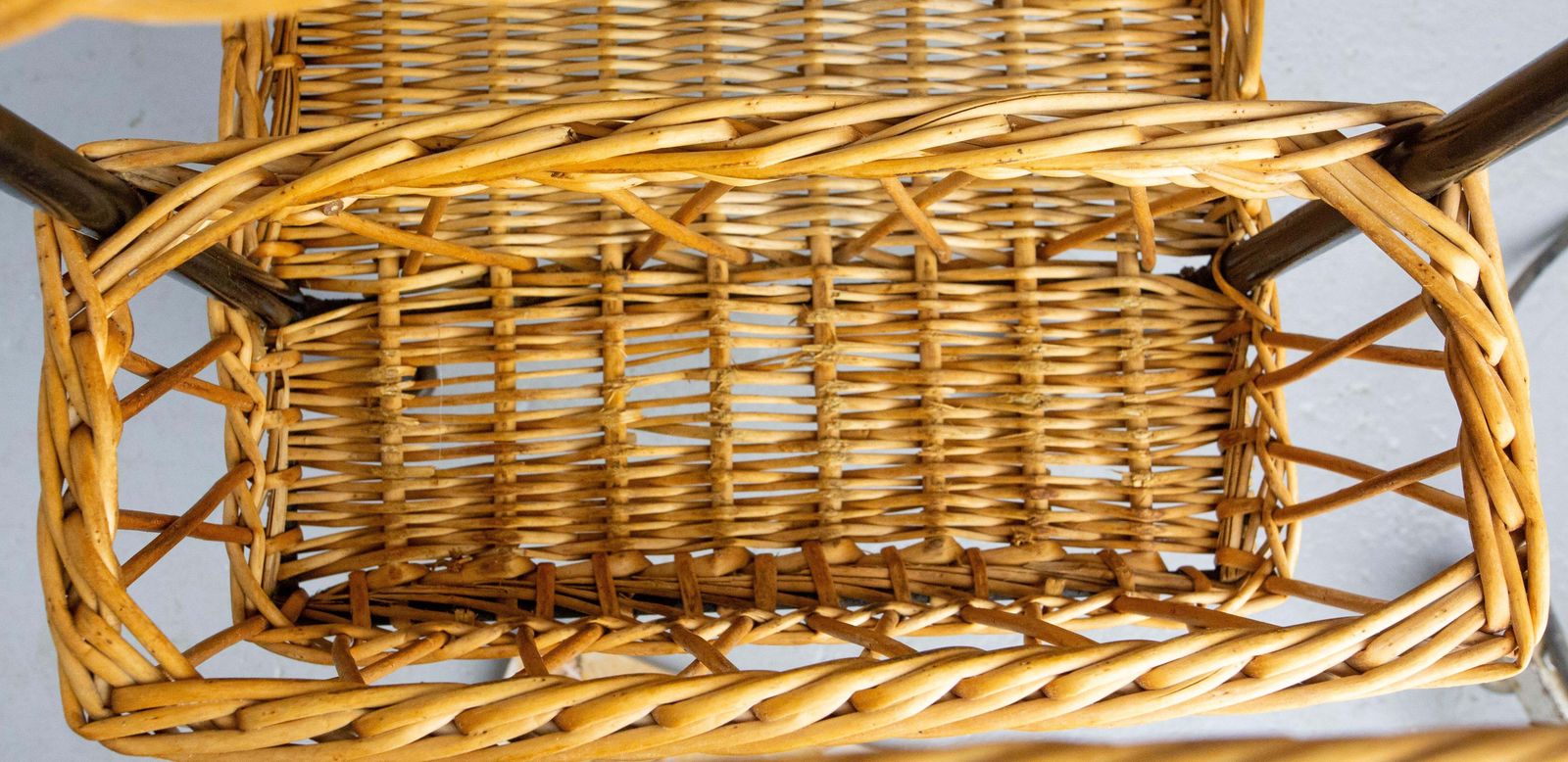 Furniture Midcentury Rattan And Black Metal Raoul Guys Trolley Bar Cart, Circa 1950 photo