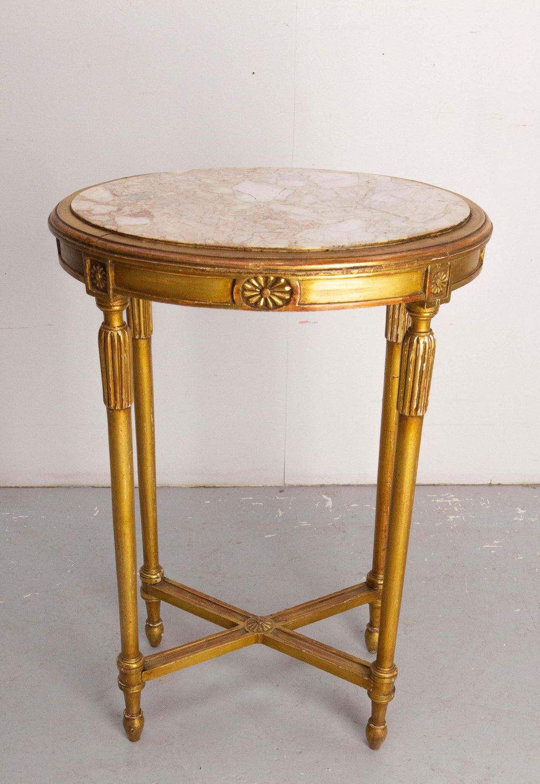 French Painted Wood & Marble Top Sellette Louis XVI Style Circa 1960 photo for sale