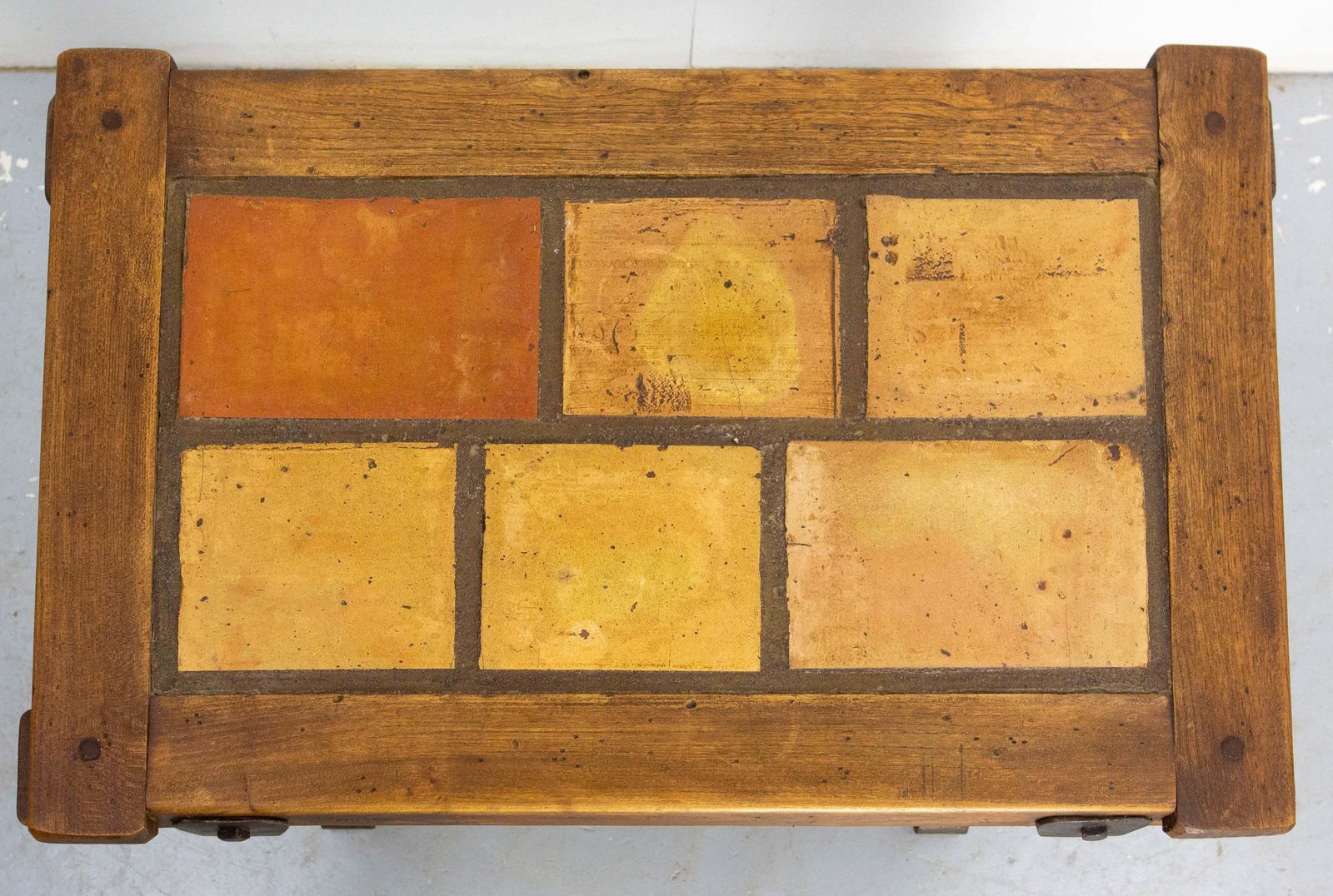 photo furniture French Terracotta Tiles & Chestnut Top & Wrought Iron Coffee Table, Circa 1960