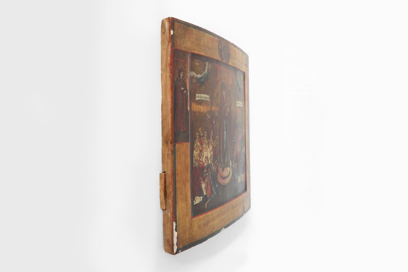 Traditional Religious Icon With Mother Of God, Joy Of All Who Sorrow, 1800s, Tempera On Wood photo vintage