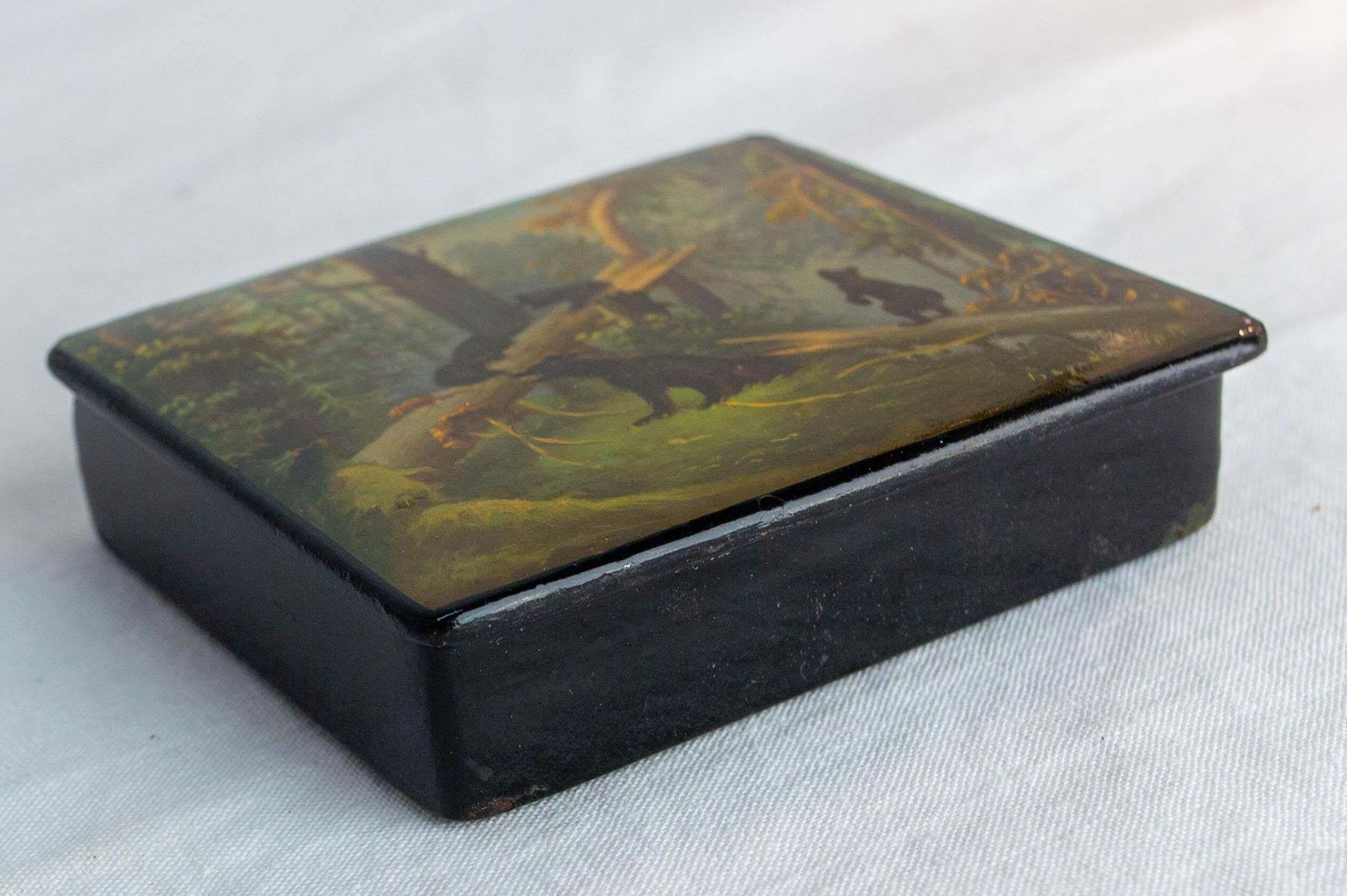 Russian Fedoskino Lacquered Box "Morning In A Pine Forest", Family Bear 1965 photo Home Decor