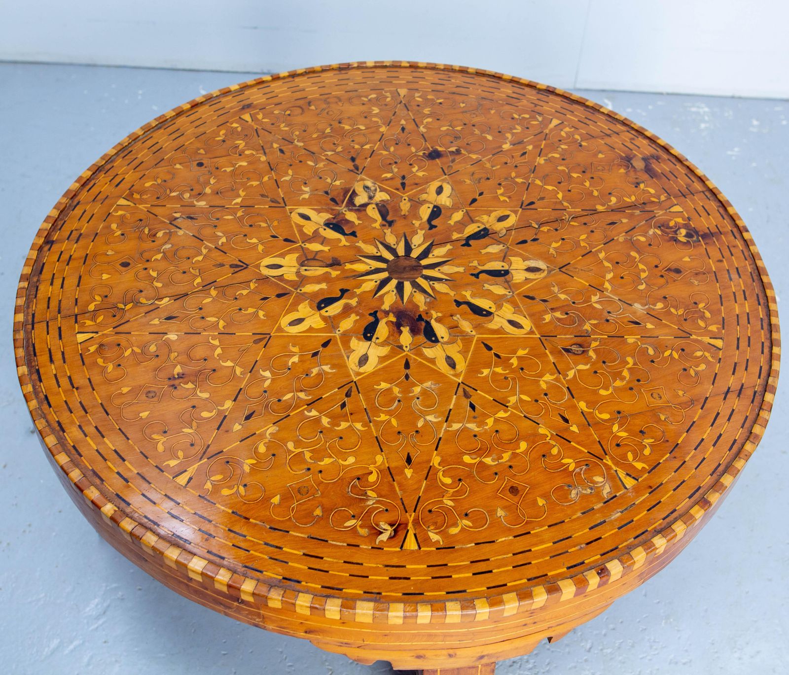 Moroccan Inlaid Atlas Cedar Central Or Coffee Table  20th Mid Century photo vinterior