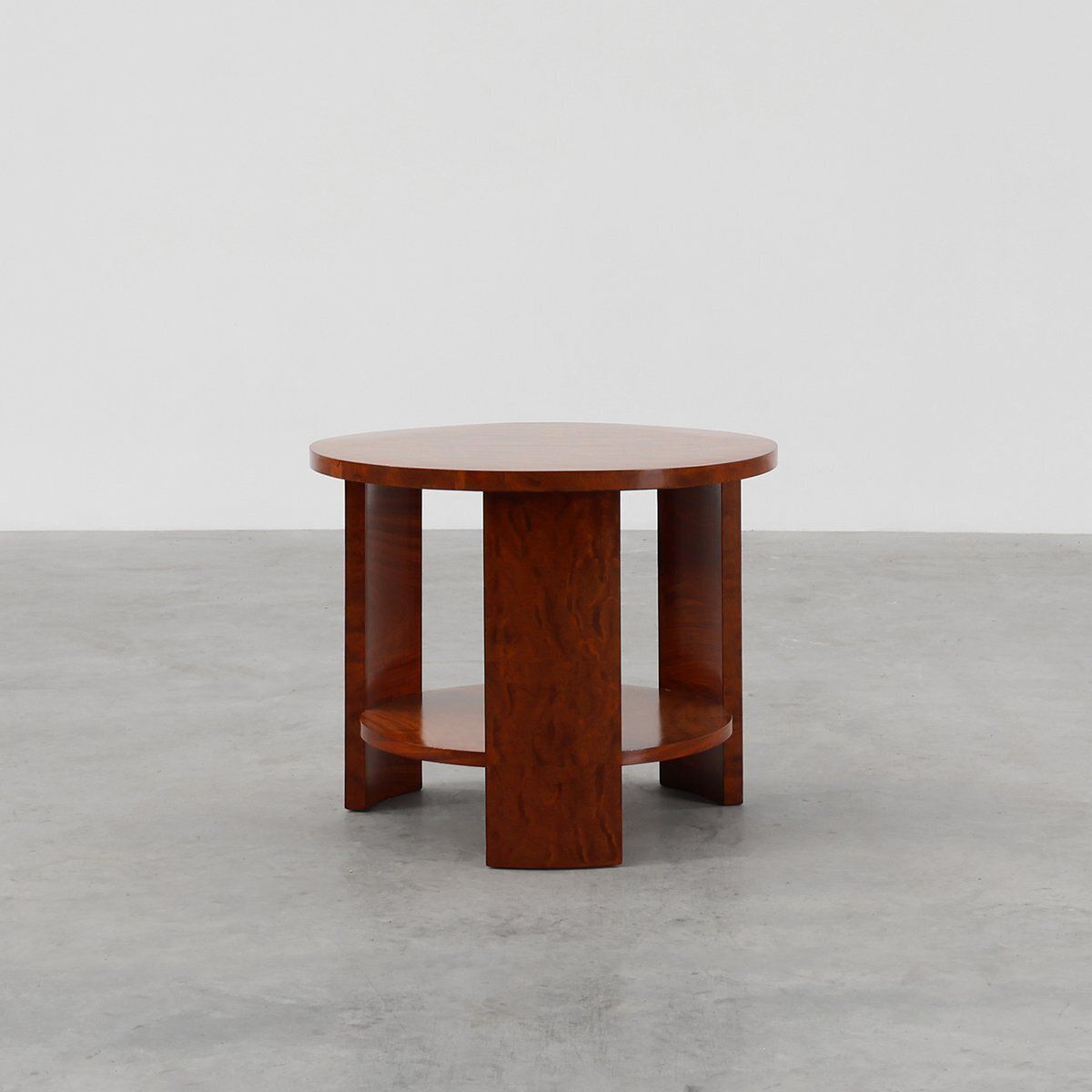 Art Deco Round Coffee Table In Burl Veneer, France, 1920s