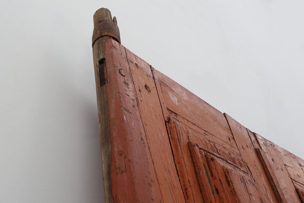 photo for sale Large 17th Century Terracotta Lacquered Oak Monastery Doors, Portugal, Set Of 2