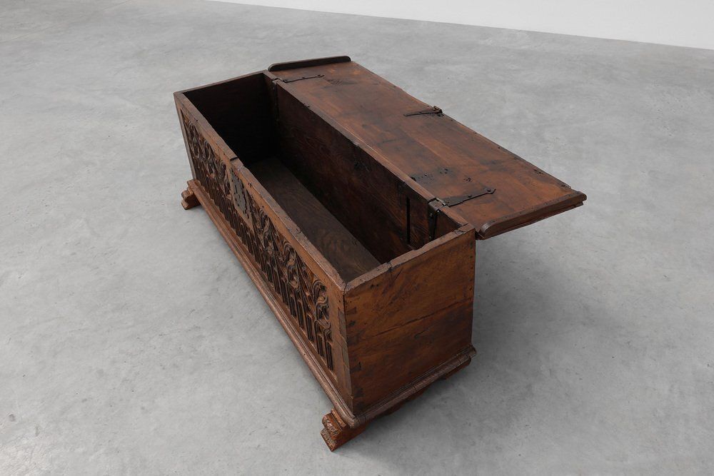 photo for sale Large 16th Century Gothic Carved Oak Chest, France