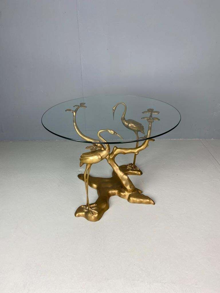 photo for sale Willy Daro Coffee Table Crane Bird Brass Bonsai Tree 1970 Belgium