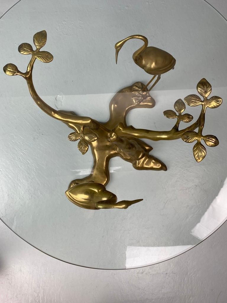 photo buy Willy Daro Coffee Table Crane Bird Brass Bonsai Tree 1970 Belgium