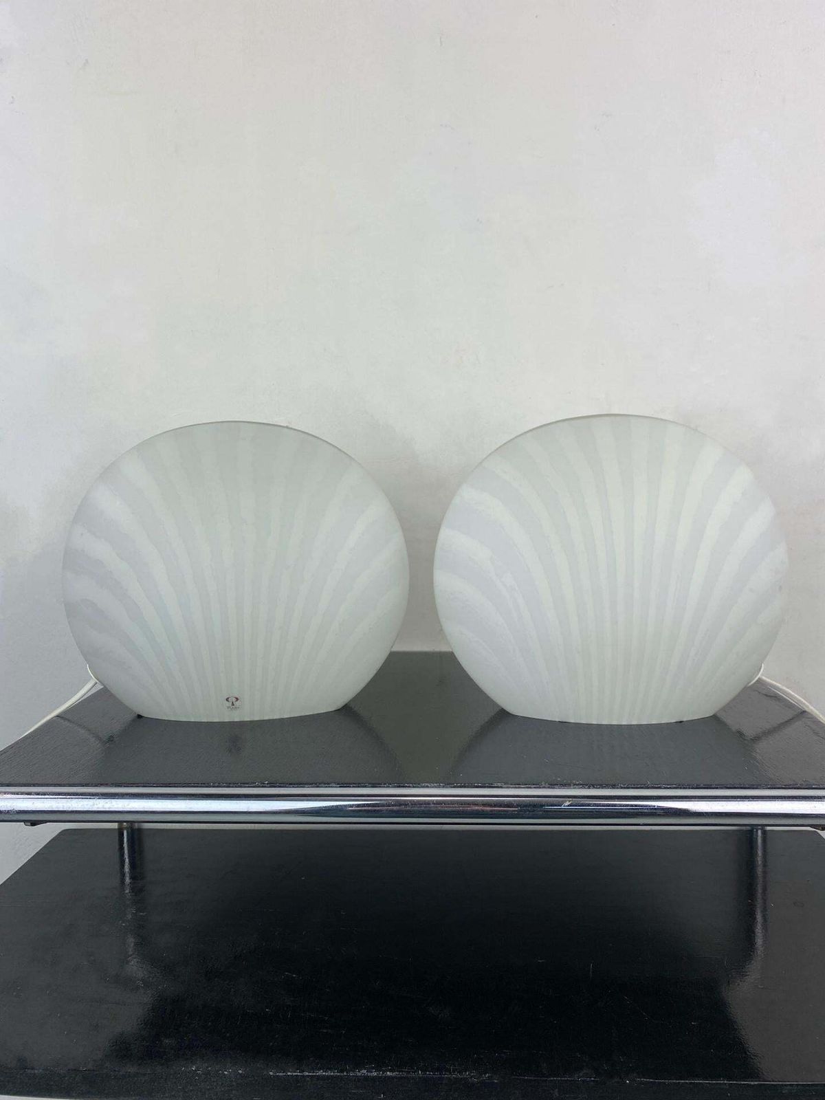 Moon Shell Table Lamps Glass Peill Putzler  Zebra Series 1960 Set photo vinterior