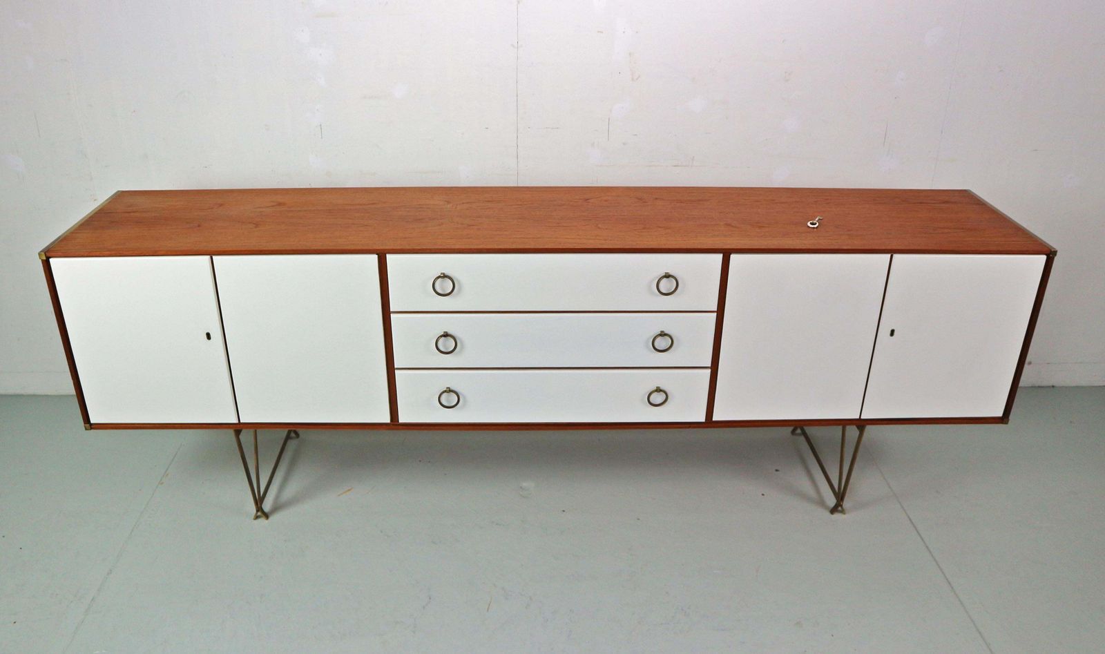 William Watting Teak & Brass Highbiard/ Buffet Cabinet For Fristho, 1950 Denmark photo Furniture