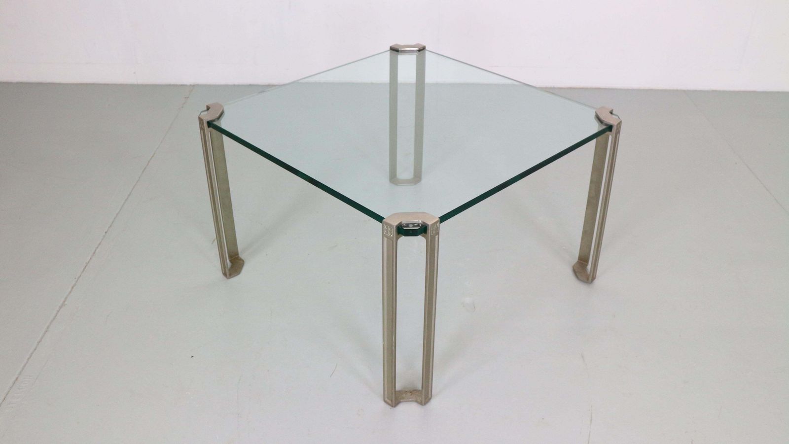 Peter Ghyczy For Ghyzcy Square Glass Coffee Table, 1970's Hollywood Regency photo vinterior