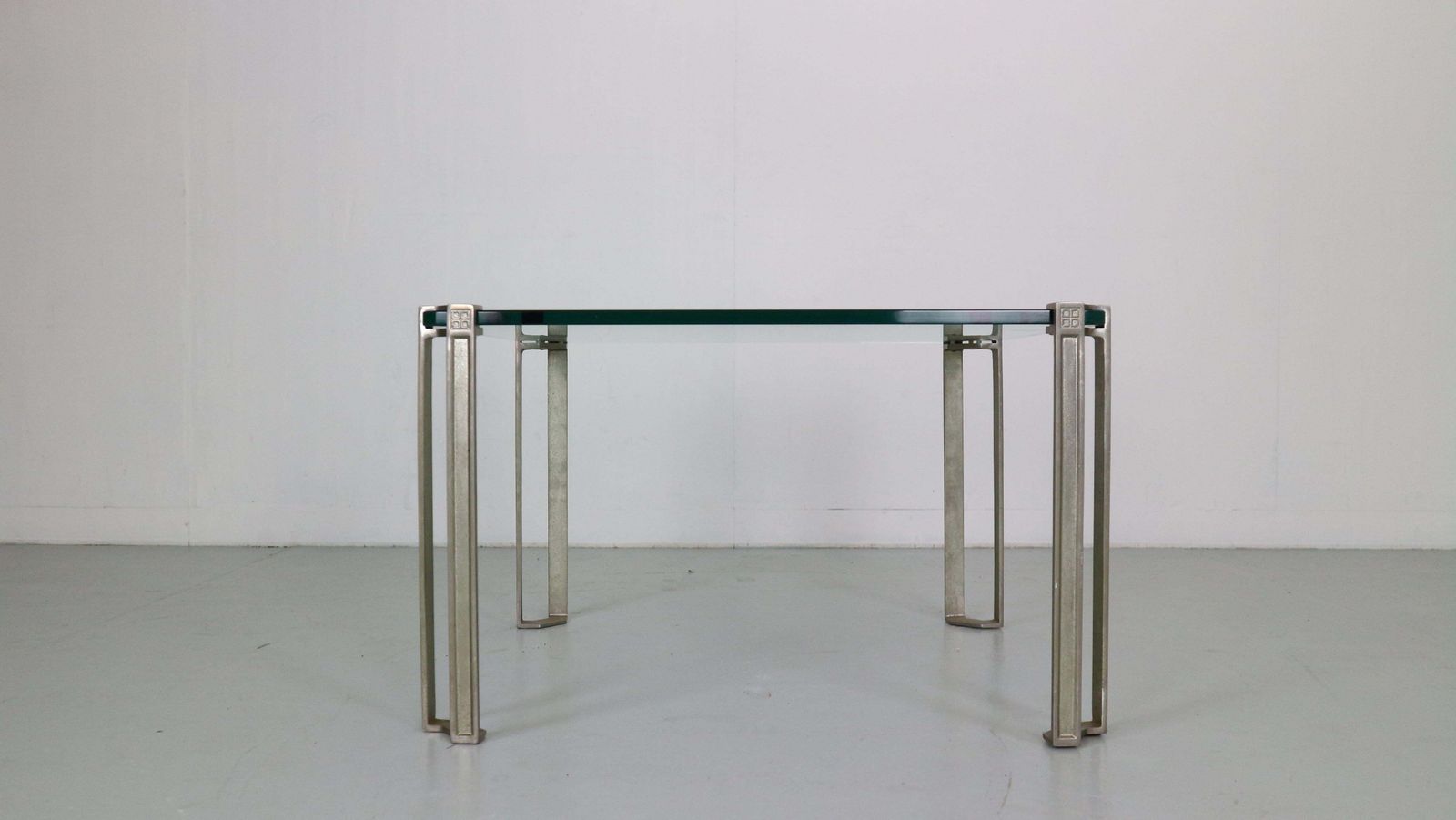photo furniture Peter Ghyczy For Ghyzcy Square Glass Coffee Table, 1970's Hollywood Regency