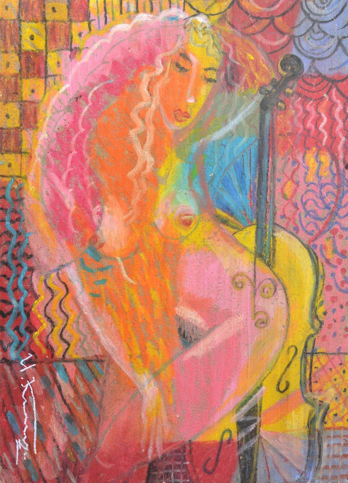 Uldis Krauzegirl With Chello. 2020. Oil/Cardboard, 37x24 Cm2020