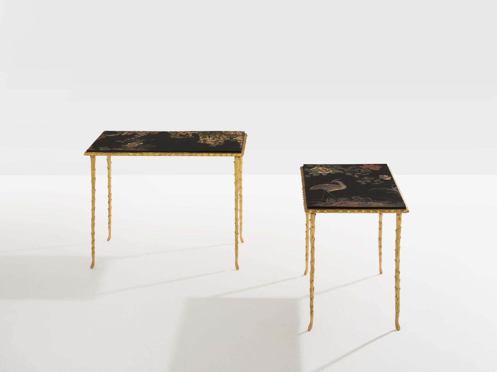 Maison Baguès Foliage Gilt Bronze Chinoiserie Lacquered Side Tables 1950s photo 16220.0