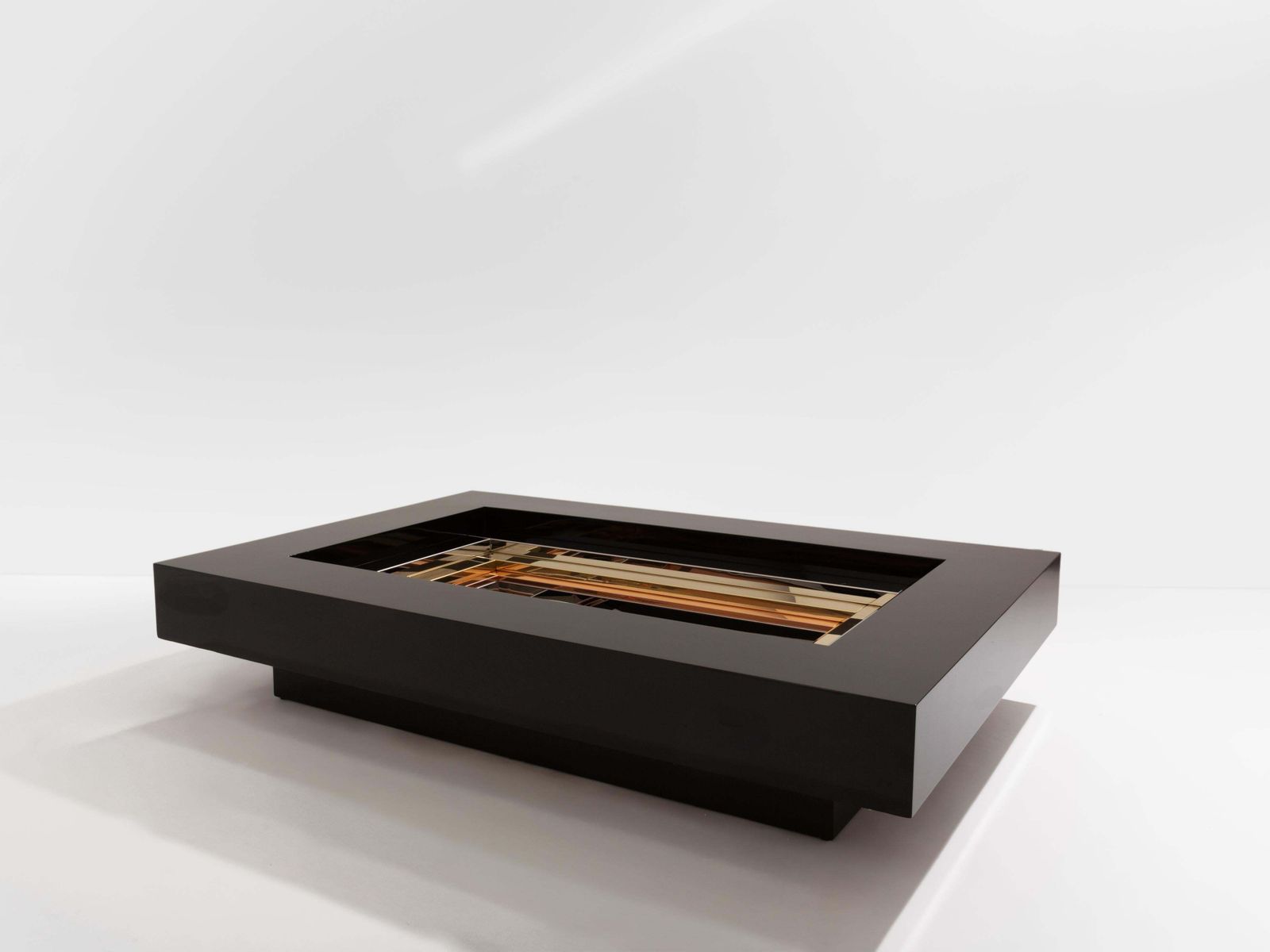 Table basse Alain Delon pour Maison Jansen en laiton, chrome et laque, 1972 photo for sale