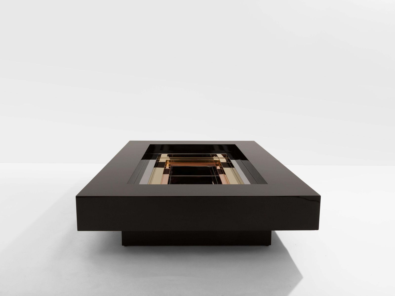 Table basse Alain Delon pour Maison Jansen en laiton, chrome et laque, 1972 photo vinterior