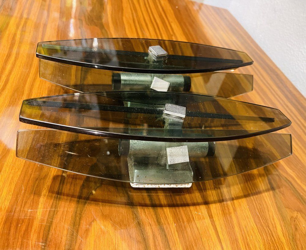 Smoked Glass Wall Lamps With Chrome Inserts From Fontana Arte, Set Of 2 photo furniture