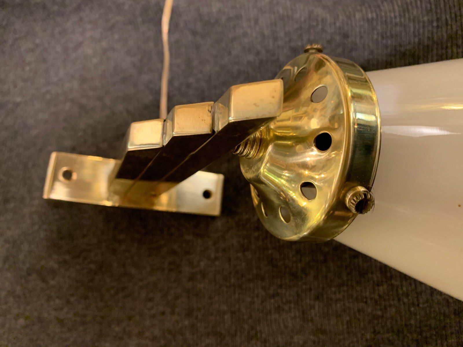 Italian Art Deco Brass Wall Lamps With Opaline Glass Tulip Shades, 1920s, Set Of 2 photo Lighting