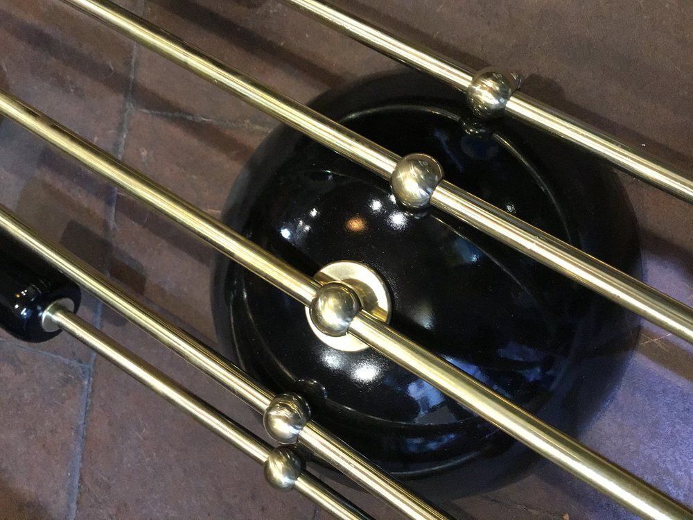 Art Deco Black Brass And Gold Wall Lamp From Historic Hotel In Rome, 1930s photo vinterior