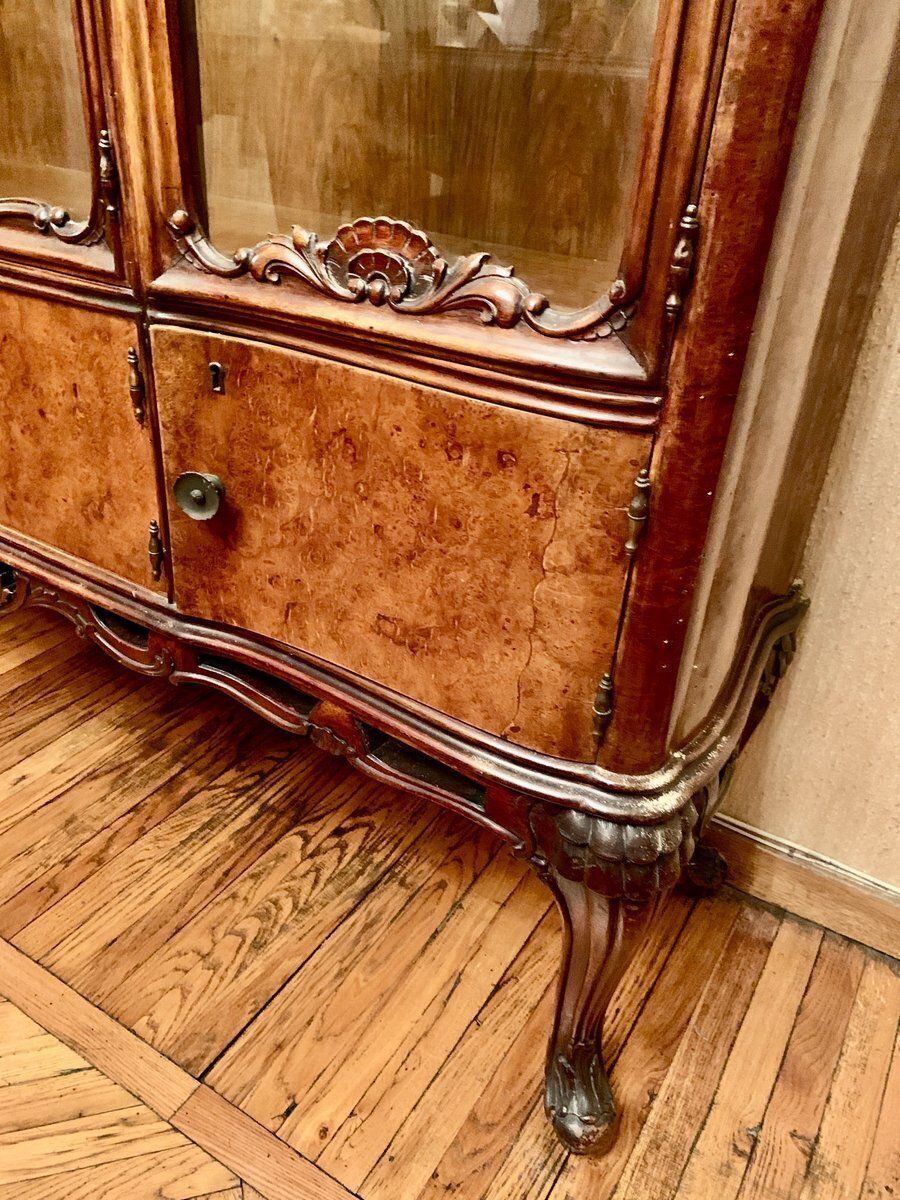 Italian Walnut Burl Chippendale Display Cabinet, 1960s photo 1341.0