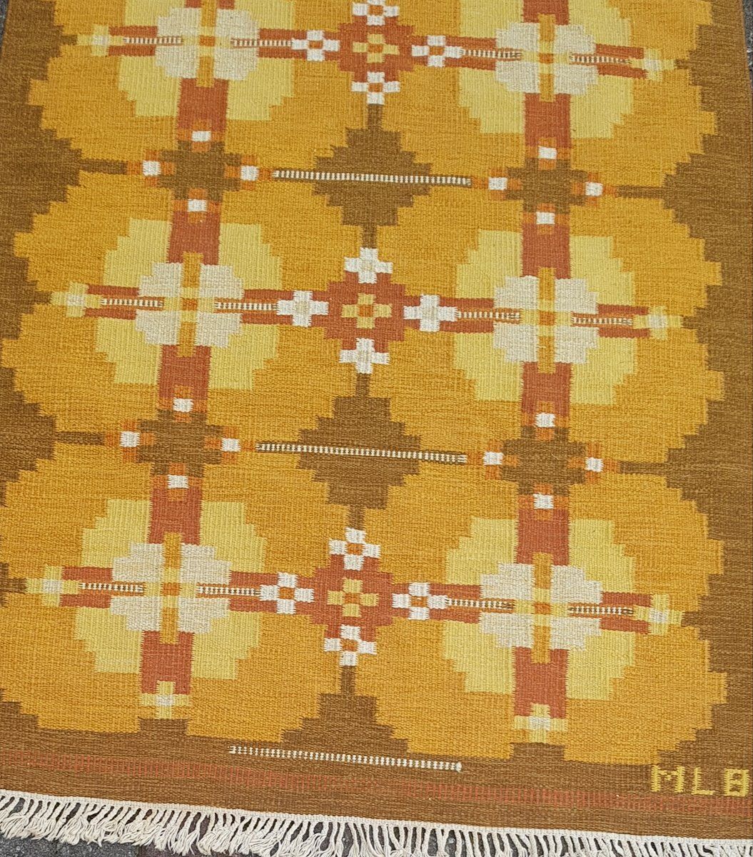 Vintage Swedish Röllakan Rug With Signature, 1950s photo furniture