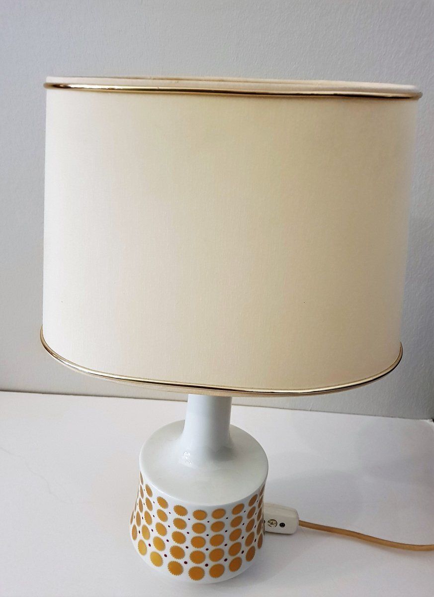 White Table Lamp With Porcelain Foot And Gold Ornamental, 1960s photo Lighting