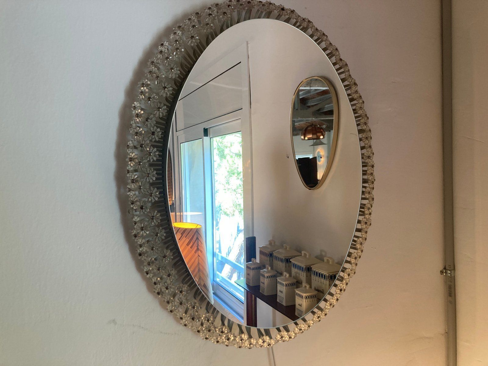 Oval Wall Mounted Floral Mirror Attributed To Emil Stejnar For Rupert Nikoll, 1950s photo buy