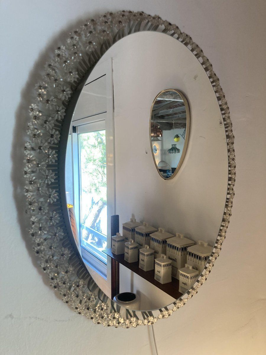 Oval Wall Mounted Floral Mirror Attributed To Emil Stejnar For Rupert Nikoll, 1950s photo vintage