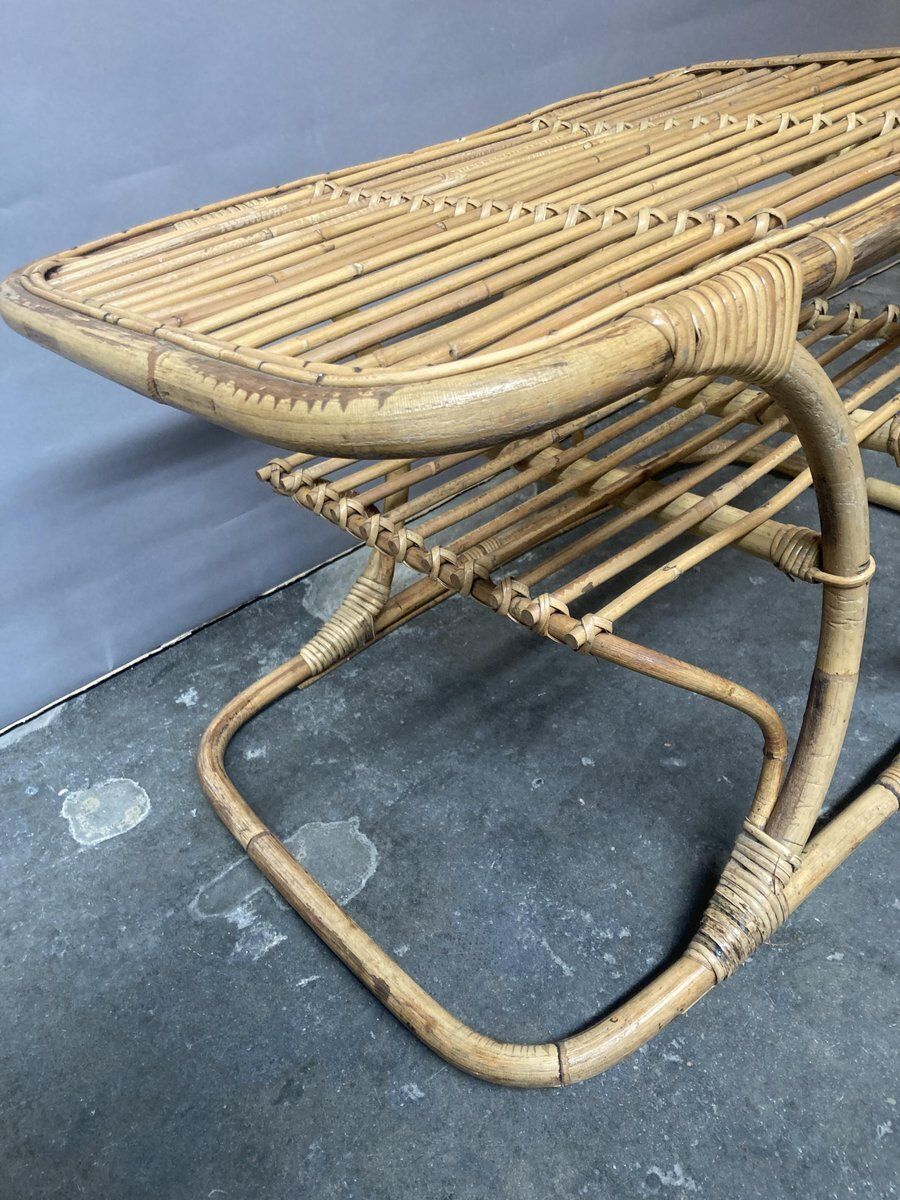 photo for sale Rattan Loveseat And Table, 1950s, Set Of 2