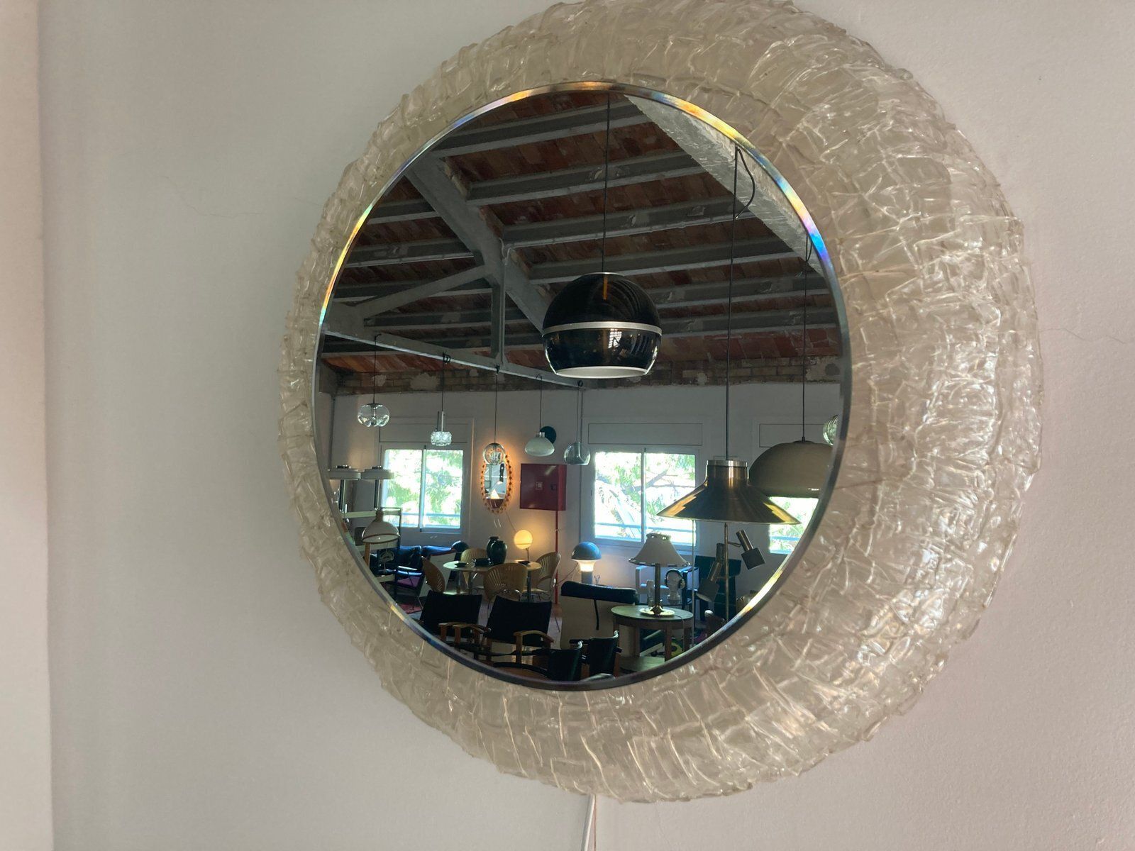 Lage Round Back Lit Acrylic Ice Glass Wall Mirror Attributed To Egon Hillebrand For Hillebrand Lighting, Germany, 1970s photo furniture
