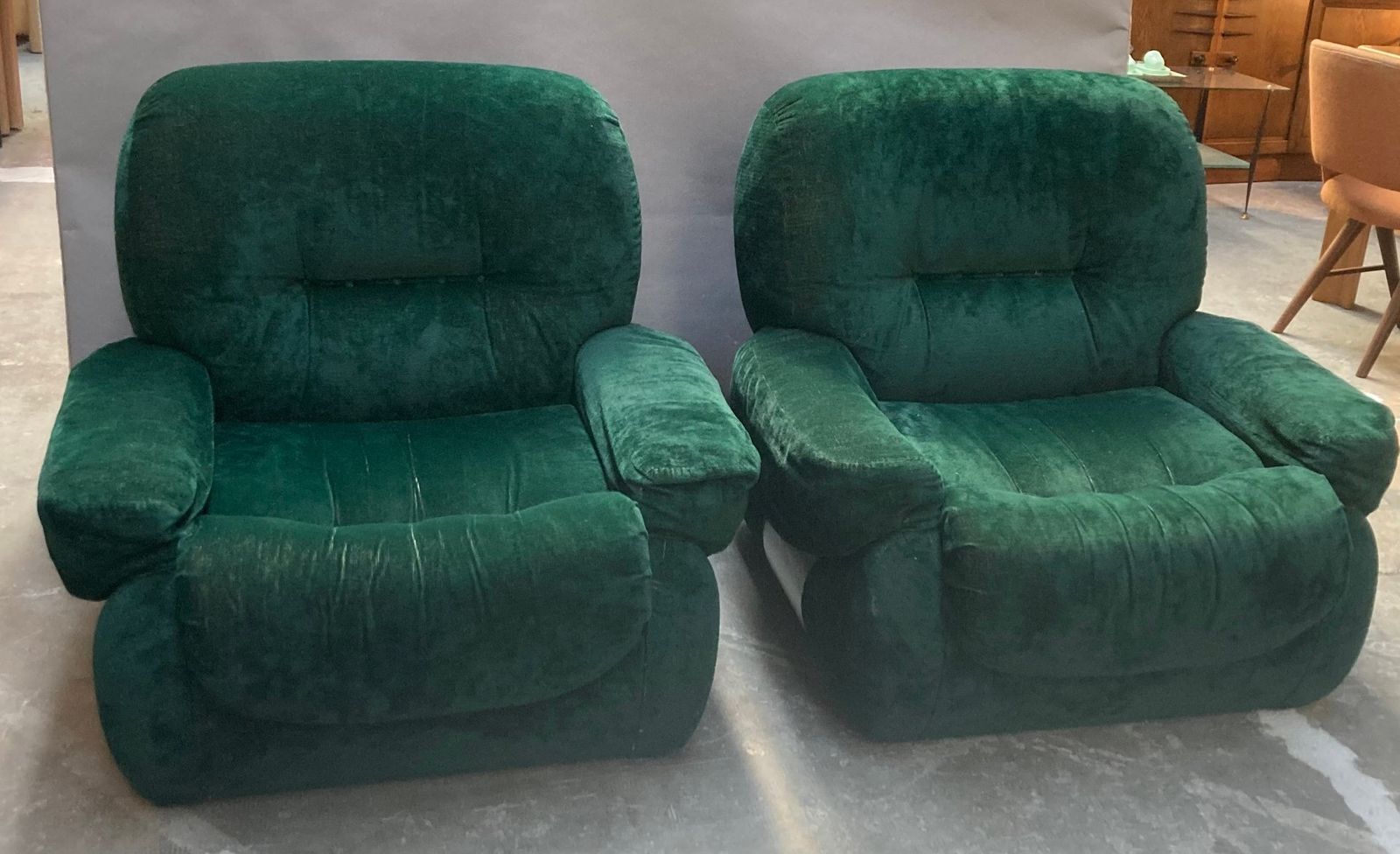 Italian Green Velvet Lounge Chairs,1970s, Set Of 2 photo 3250.0