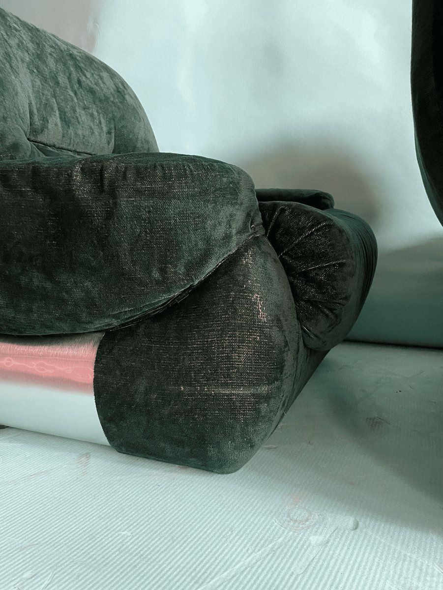 3250.0 Italian Green Velvet Lounge Chairs,1970s, Set Of 2 photo