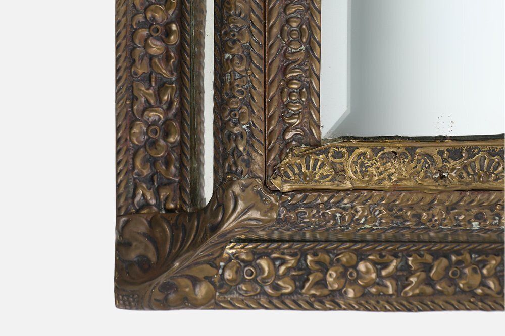 Art Deco French Copper Wall Cabinet With Beveled Mirror, 1930s photo vintage