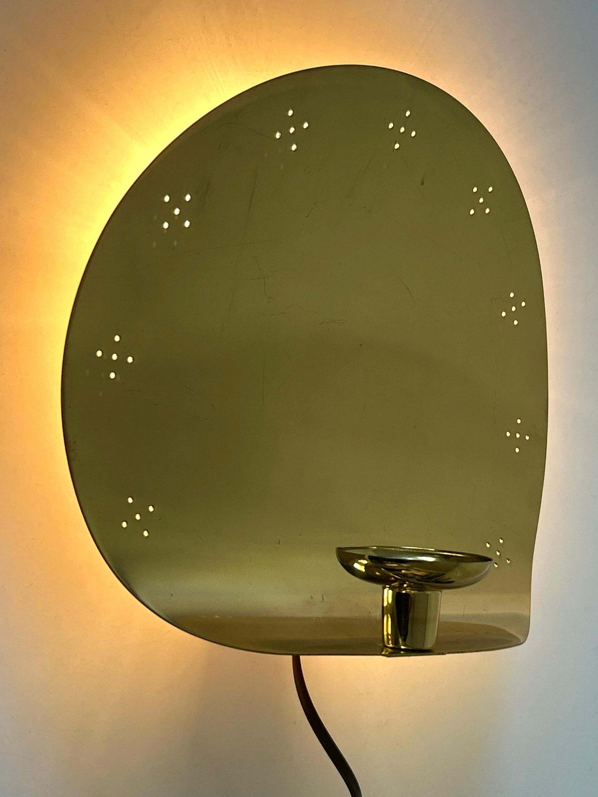 Elegant Mid Century Brass Sconce With Candle Holder By Boréns Borås Sweden 1970s photo furniture