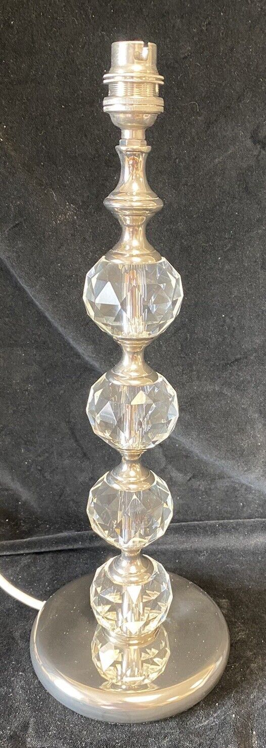 Designer Lighting  40 Cm Tall Glass Crystal  Table Lamp & Polished Silver Metal