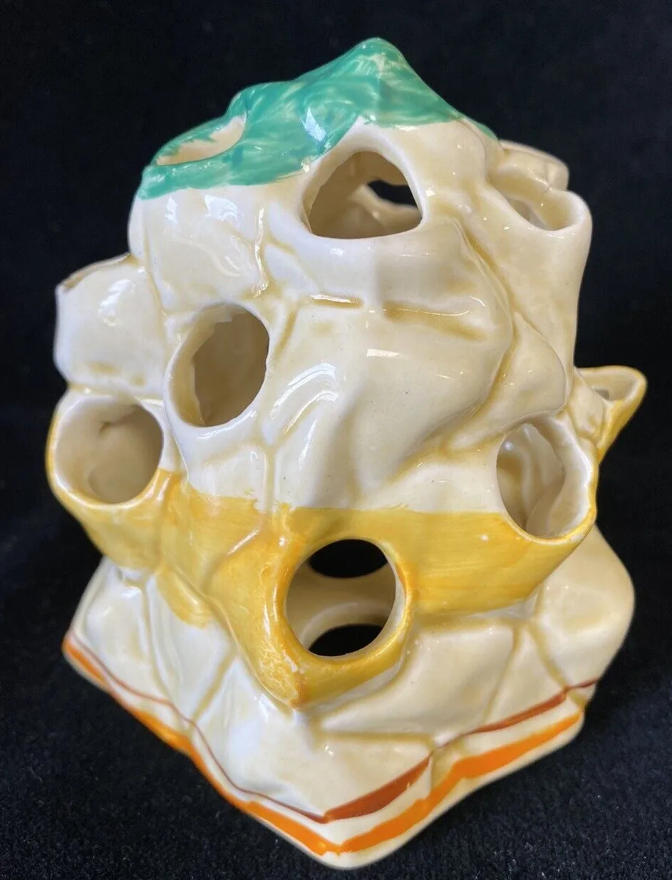 Clarice Cliff Collectable Fantastque Flower Frog Stem Vase Newport Pottery photo vinterior