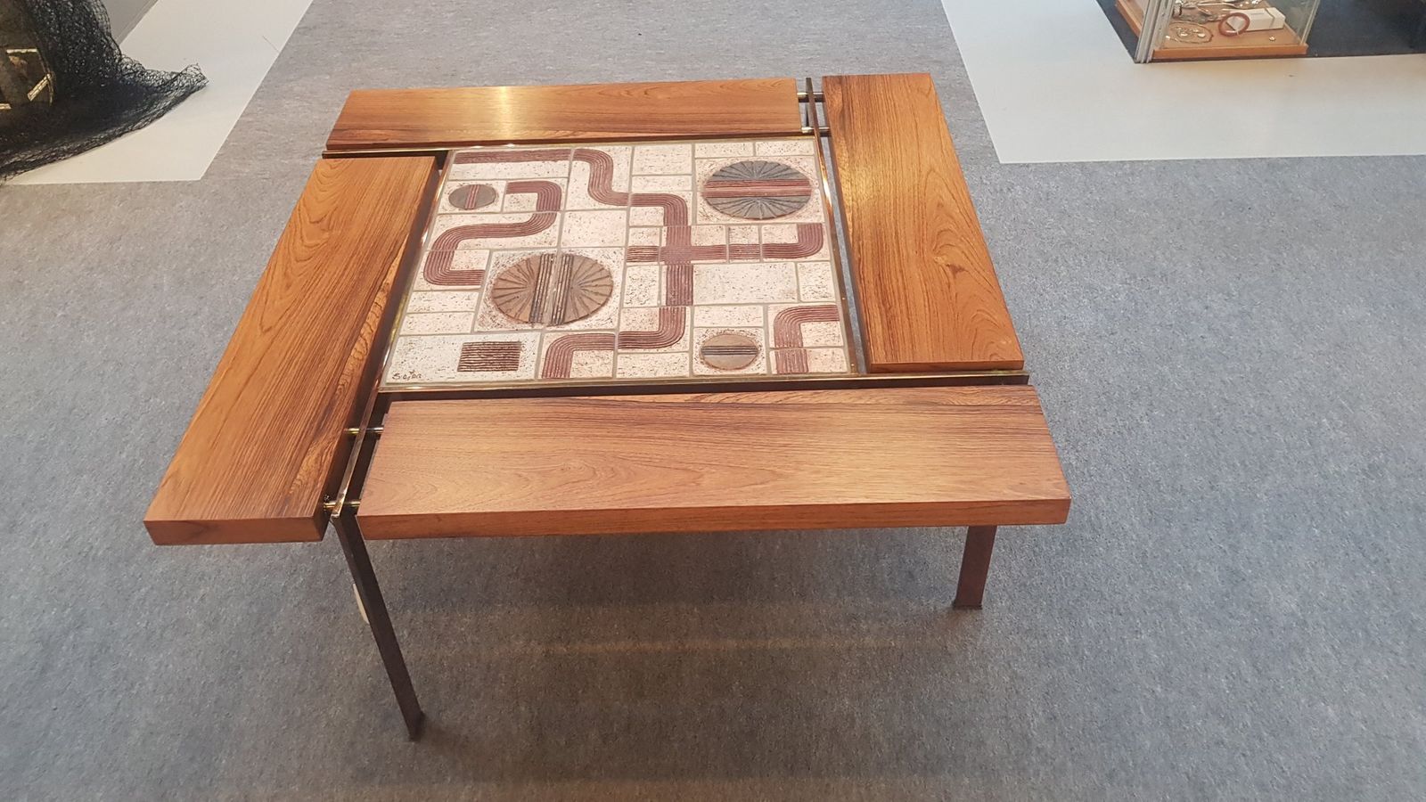 Coffee Table In Rosewood With Brass And Ceramic By Svend Aage Jessen