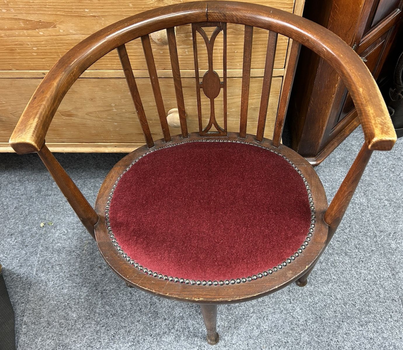 Antique Curved Bow Back Tub Chair / Desk Chair photo vintage