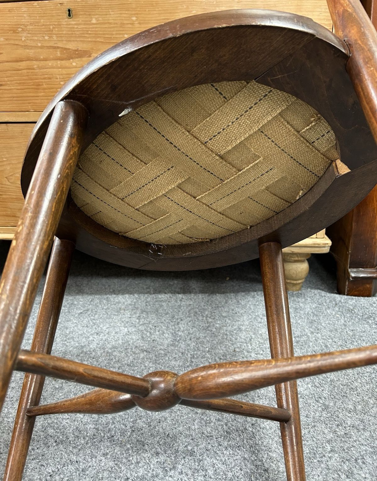 Furniture Antique Curved Bow Back Tub Chair / Desk Chair photo