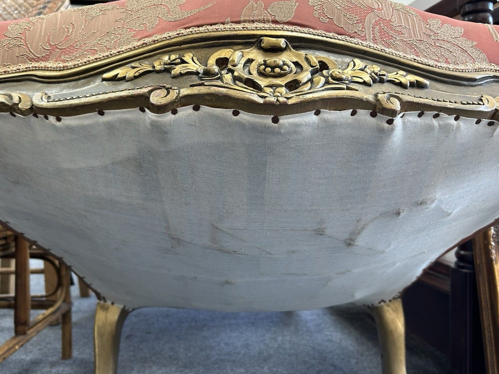 199.0 Antique Gilt French Armchair Ornate Carved & Gessoed Frame photo