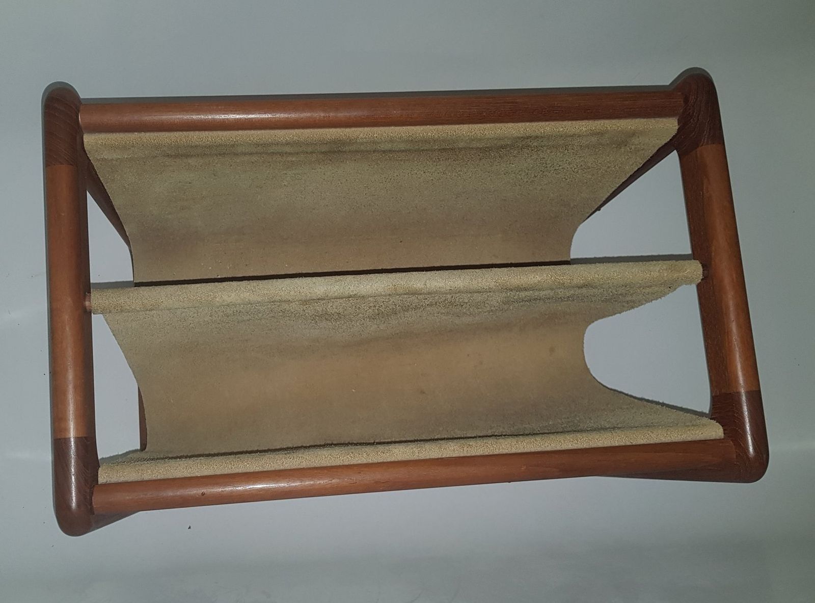 Mid Century Danish Teak Newspaper Stand With Suede Pockets photo furniture