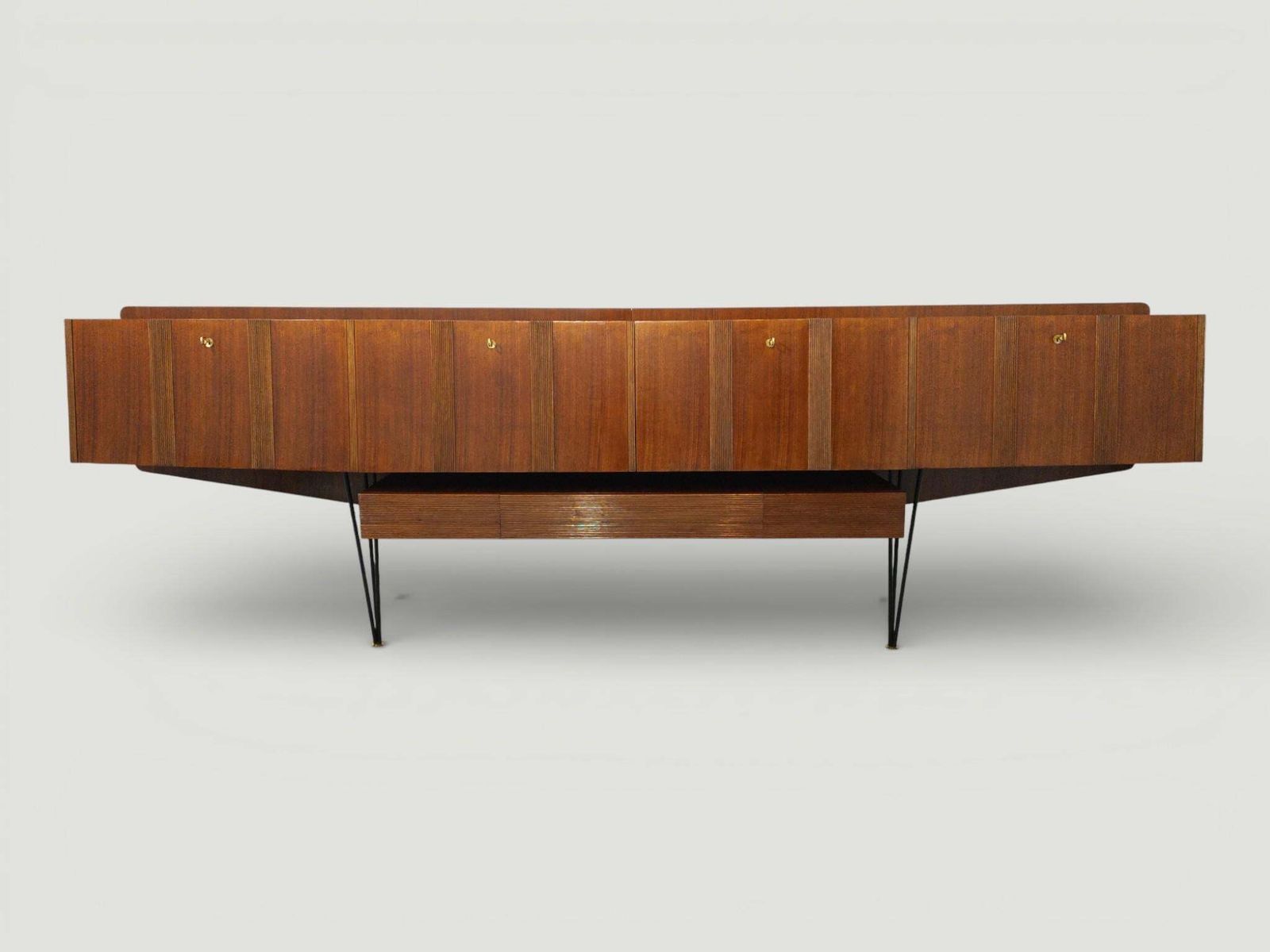 Italian Mid Century Long , Suspended Sideboard In Walnut, 1950s photo Furniture
