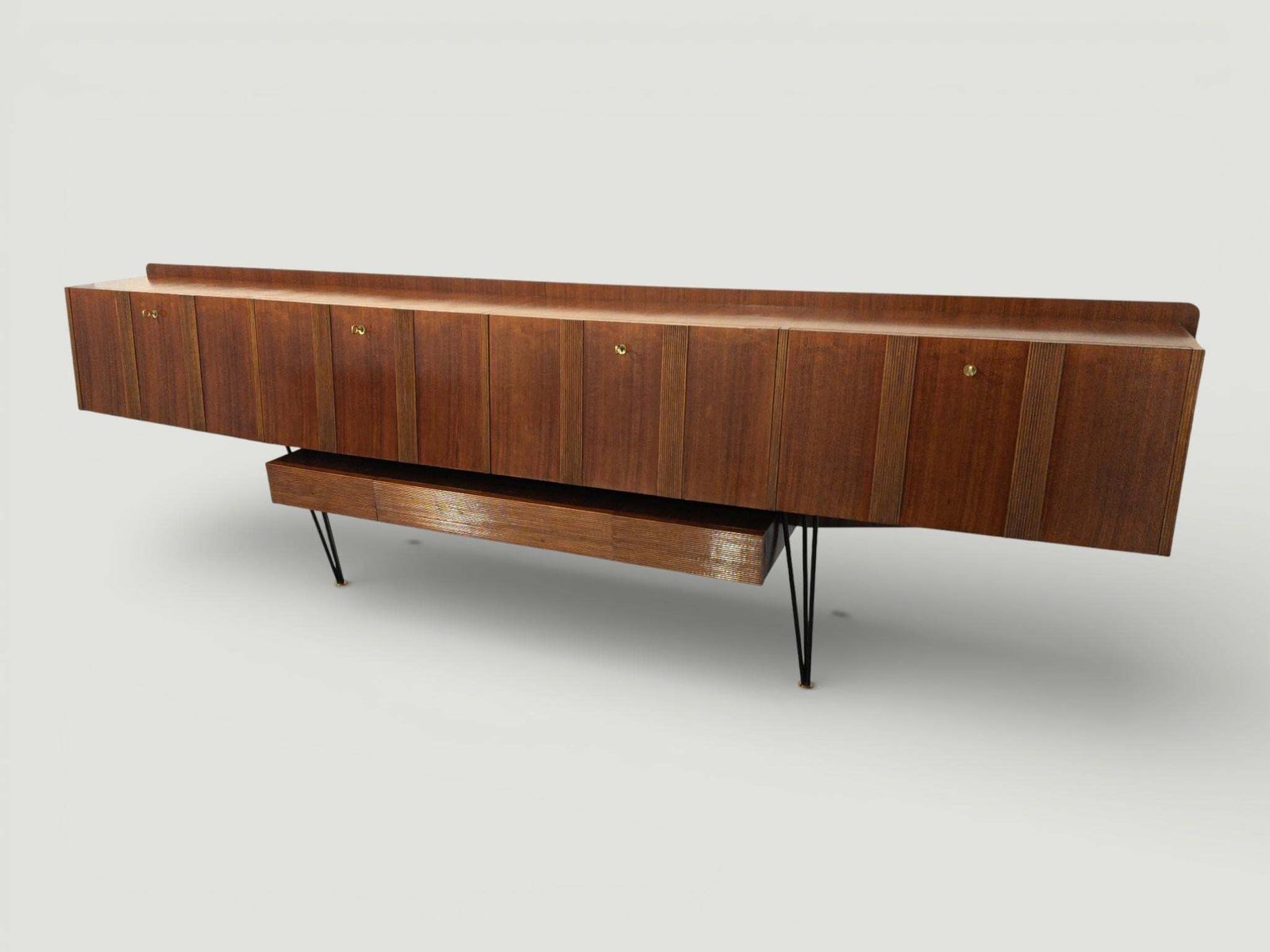 Italian Mid Century Long , Suspended Sideboard In Walnut, 1950s photo buy