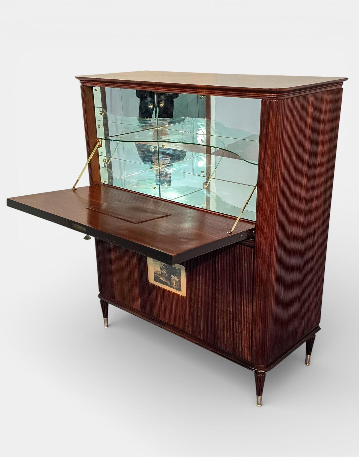 photo vinterior Italian Mid Century Sideboard Or Cabinet Bar With "Grissinato " Design