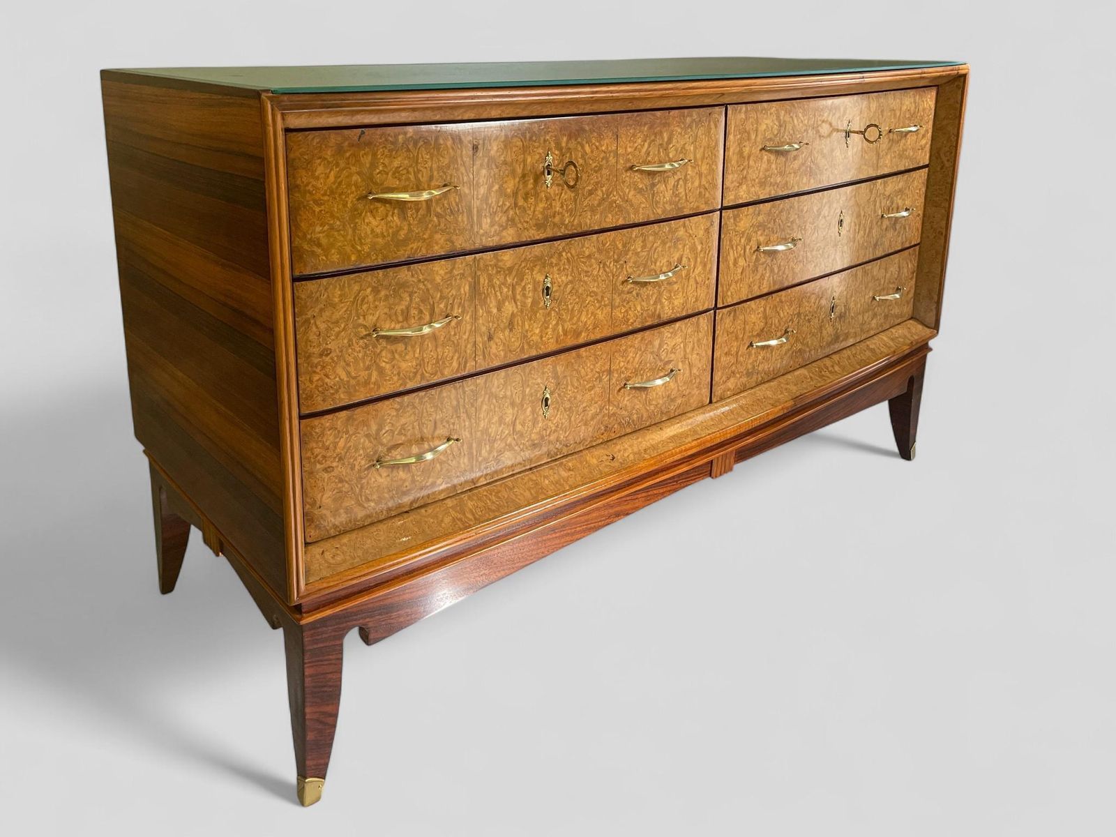 Italian Mid Century Sideboard Or Chest Of Drawers In  Maple Root, 1950s photo vinterior
