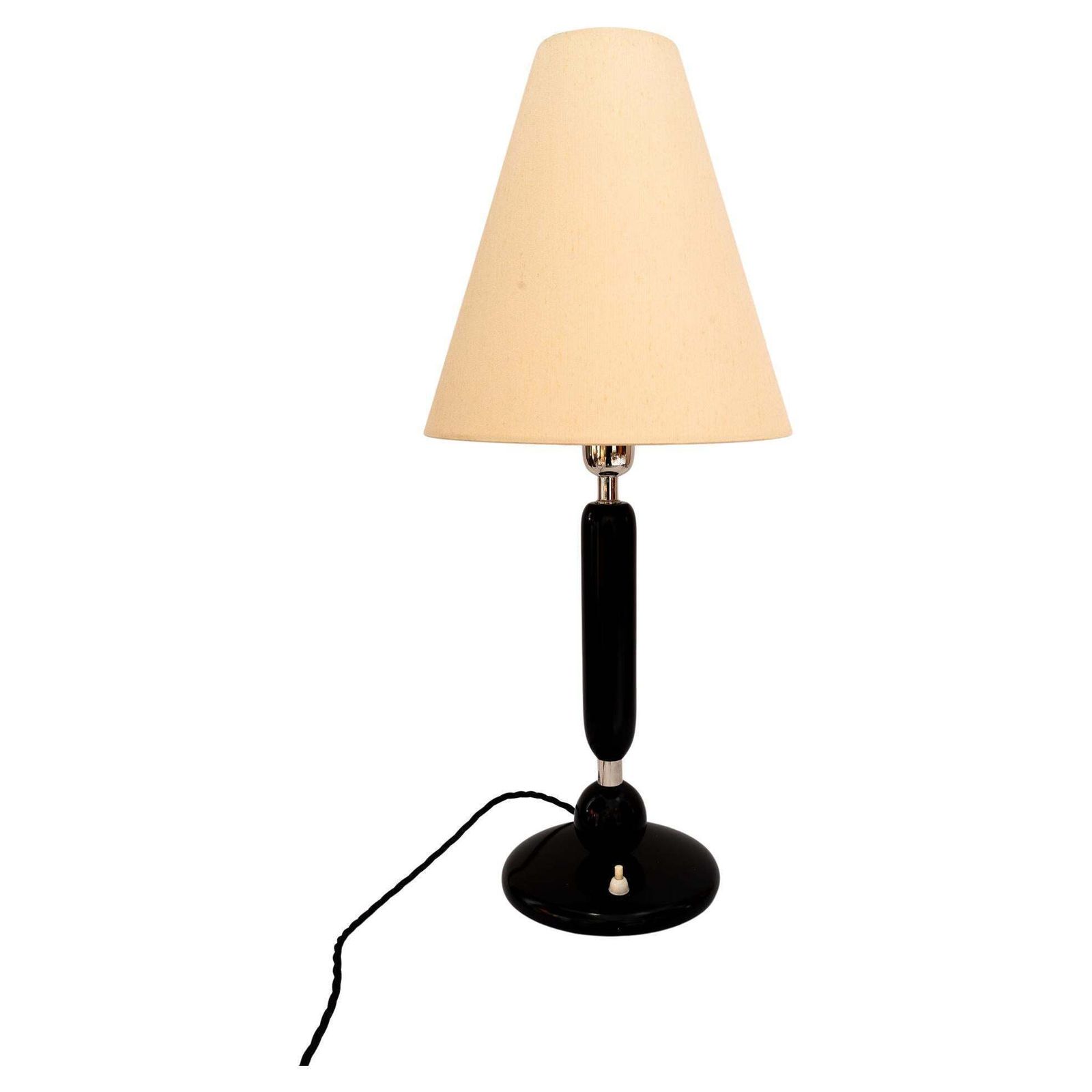 Big Wood And Nickel Table Lamp With Fabric Shade Around 1920s