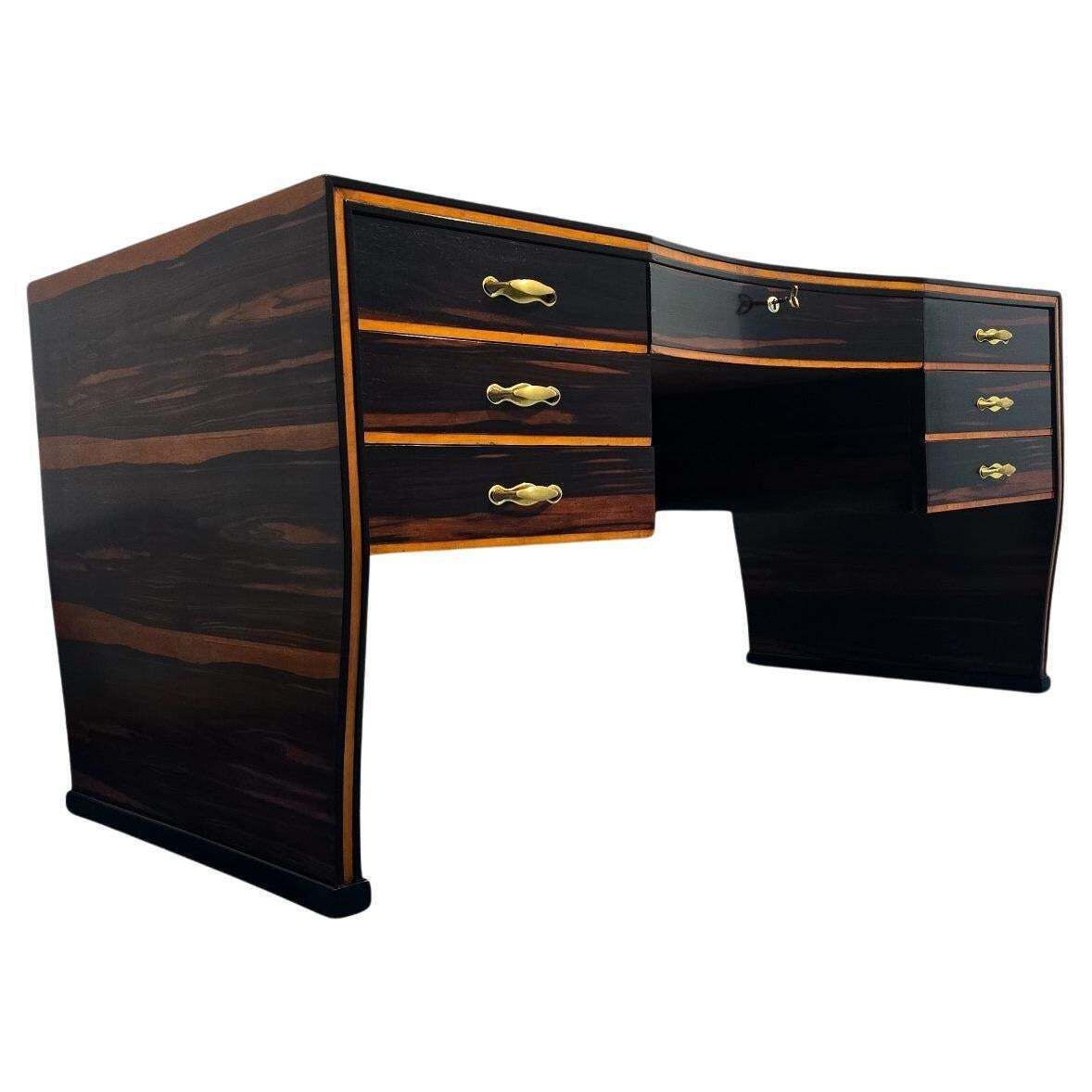 Italian Art Deco Table Desk , Ebony Makassar Attributed To Osvaldo Borsani, 1940